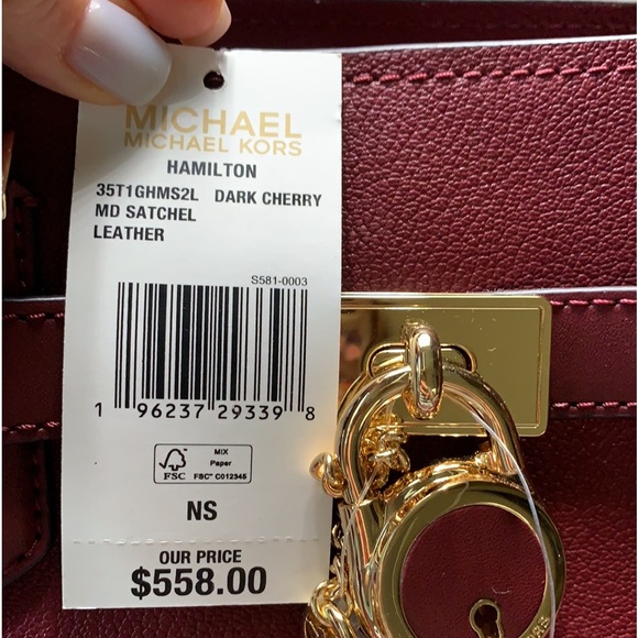 Michael Kors Hamilton Meidum Satchel Shoulder Crossbody Bag DARK CHERRY colon - Picture 16 of 16